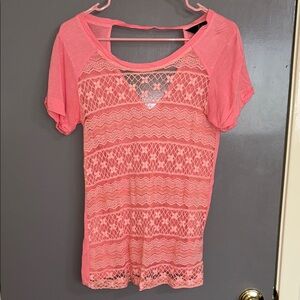 Jack by BB Dakota Coral Lace-Front Short Sleeve Top Small